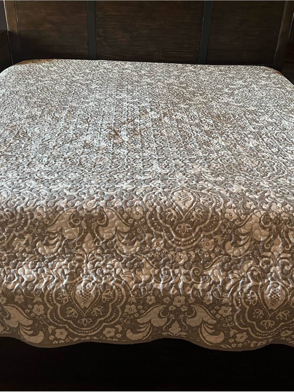 Grey and White Quilted King Bedspread